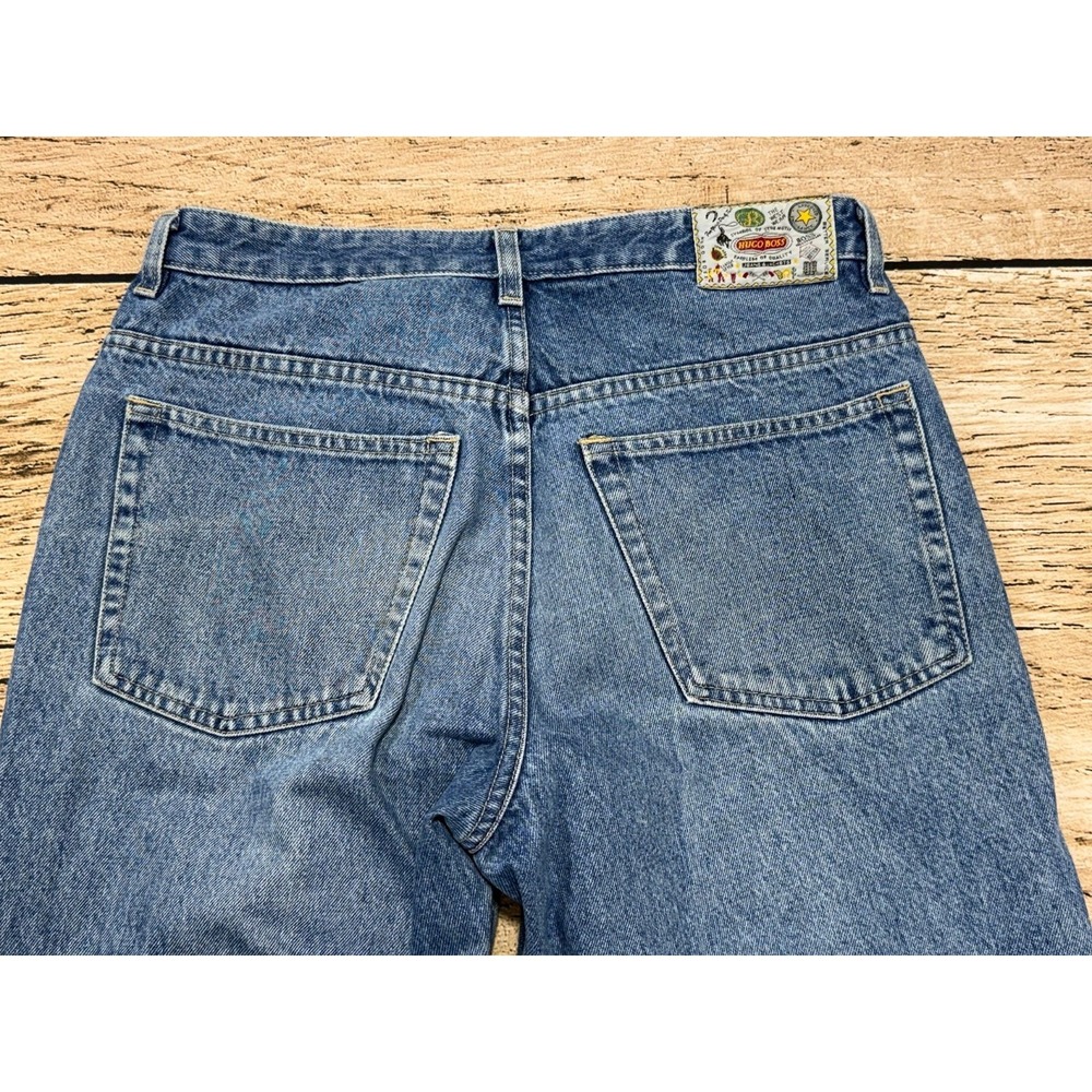 Hugo Boss Jeans Mens 32x28 Blue Denim Pants Italy Emblem VTG 90s Y2K Retro